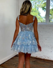 Load image into Gallery viewer, Cute Glitter A-Line Straps Zipper Back Tiered Homecoming Dress
