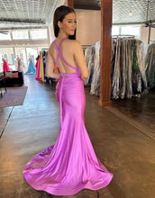 Load image into Gallery viewer, Deep V-Neck Cross Back Long Satin Prom Dress With Split
