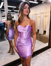 Load image into Gallery viewer, Elegant Bodycon Corset Back Soft Satin Homecoming Dress
