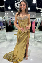 Load image into Gallery viewer, Silver Mermaid Sweetheart Long Metallic Prom Dress with Beading
