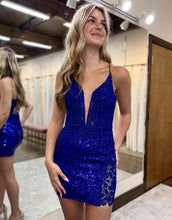 Load image into Gallery viewer, Gorgeous Deep V-Neck Lace Up Glitter Tight Homecoming Dress
