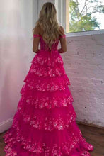 Load image into Gallery viewer, Sparkly Gorgeous A-Line Off The Shoulder Long Prom Dress with Sequin Appliques
