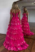 Load image into Gallery viewer, Sparkly Gorgeous A-Line Off The Shoulder Long Prom Dress with Sequin Appliques
