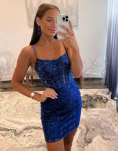 Load image into Gallery viewer, Gorgeous Royal Blue Corset Back Tight Glitter Homecoming Dress
