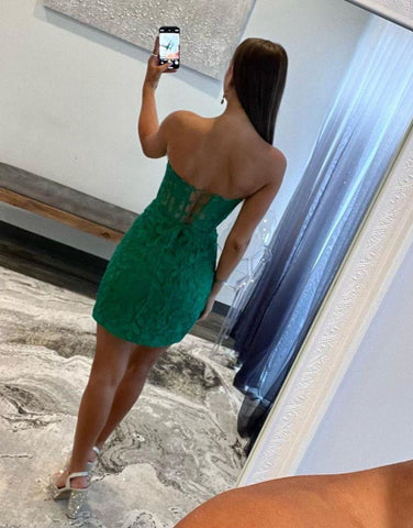 Green Sweetheart Corset Back Bodycon Lace Homecoming Dress