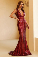 Load image into Gallery viewer, Sexy Mermaid Sweap Train Deep V Neck Prom Dress

