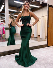 Load image into Gallery viewer, Mermaid Elastic Satin Spaghetti Straps Prom Dress
