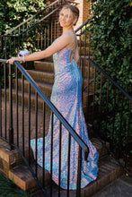 Load image into Gallery viewer, Mermaid Spaghetti Straps Light Blue Sequins Long Prom Dress with Split Front
