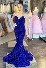 Load image into Gallery viewer, Mermaid Sweetheart Dark Green Sequins Long Prom Dress
