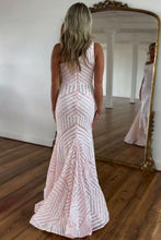 Load image into Gallery viewer, Sparkly Sequin One Shoulder Pink Long Mermaid Corset Prom Dress
