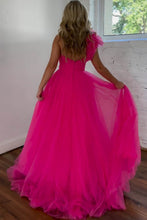 Load image into Gallery viewer, Hot Pink A-Line One Shoulder Long Tulle Prom Dress With Split
