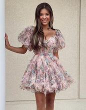 Load image into Gallery viewer, Pretty Fuchsia Puff Sleeves A-Line Short Party Dress
