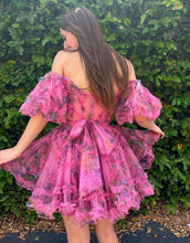 Load image into Gallery viewer, Pretty Fuchsia Puff Sleeves A-Line Short Party Dress
