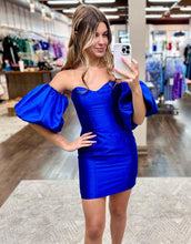Load image into Gallery viewer, Royal Blue Bodycon Homecoming Dress with Puff Sleeves
