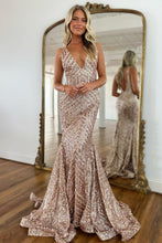 Load image into Gallery viewer, Sexy Sparkly Sequin Deep V-Neck Long Corset Prom Party Dress
