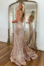 Load image into Gallery viewer, Sexy Sparkly Sequin Deep V-Neck Long Corset Prom Party Dress
