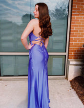 Load image into Gallery viewer, Sheath Spaghetti Straps Purple Long Prom Dress With Split
