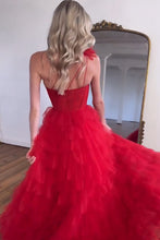 Load image into Gallery viewer, Simple A-Line One Shoulder Long Red Ruffle Prom Dress With Split
