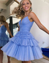 Load image into Gallery viewer, Spaghetti Straps Tiered A-Line Tulle Homecoming Dress
