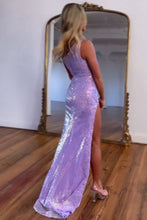 Load image into Gallery viewer, Sparkly One Shoulder Zipper Back Long Corset Prom Dress With High Split
