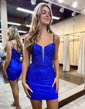 Load image into Gallery viewer, Sparkly Spaghetti Straps Short Beaded Tight Homecoming Dress
