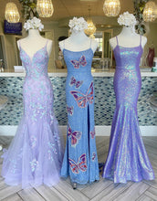 Load image into Gallery viewer, Stunning Spaghetti Straps Mermaid Lilac Long Prom Dress With Appliques
