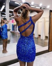 Load image into Gallery viewer, Stylish One Shoulder Glitter Sequin Homecoming Dress
