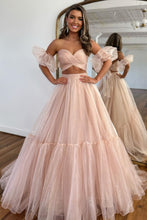 Load image into Gallery viewer, Sweet A-Line Sweetheart Long Tulle Prom Dress With Detachable Sleeves
