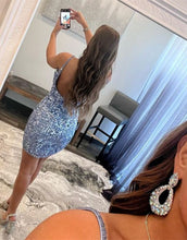 Load image into Gallery viewer, V-Neck Open Back Bodycon Glitter Homecoming Dress
