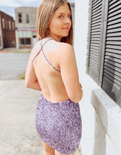 Load image into Gallery viewer, Purple Bodycon Criss-Cross Back Sequin Homecoming Dress
