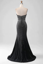 Load image into Gallery viewer, Sparkly Beaded Sweetheart Long Black Mermaid Prom Dress With Split
